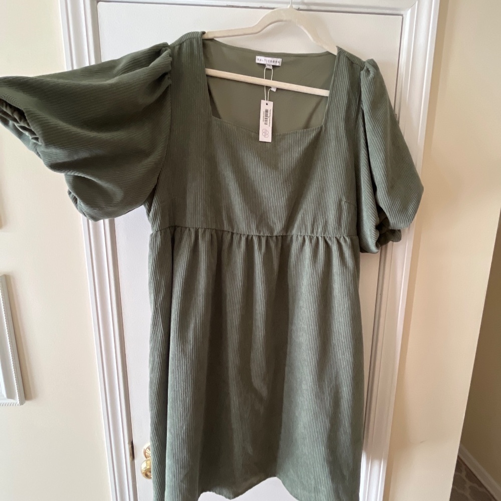 Olive Green Corduroy Short Dress